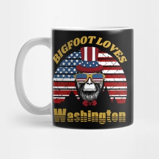 Bigfoot loves America and Washington Mug